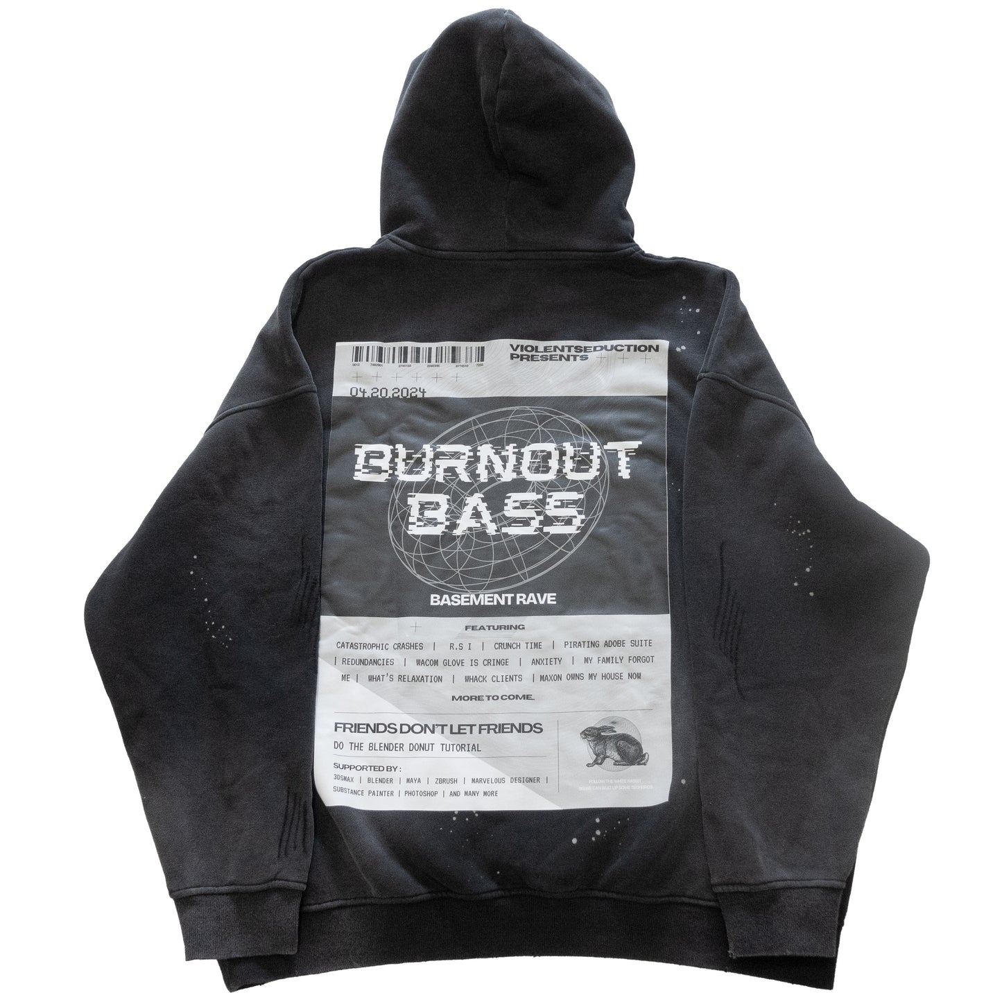 "Burnout Bass Basement Rave" Distressed Hoodie